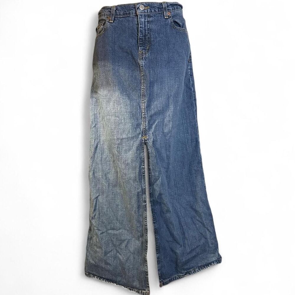 Y2K Ralph Lauren Slit Maxi Denim Skirt with Embroidered Logo Detail
